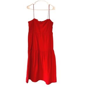 Free Assembly Red Dress Spaghetti Strap Smocked Bodice Tiered Midi M